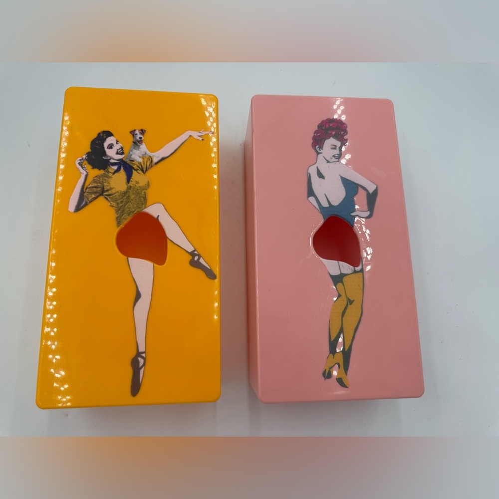 Pin-Up Sexy Girl Tissue Box Cover Holder Lot Of 2 Both W Plastic Sleeve Camp Fun